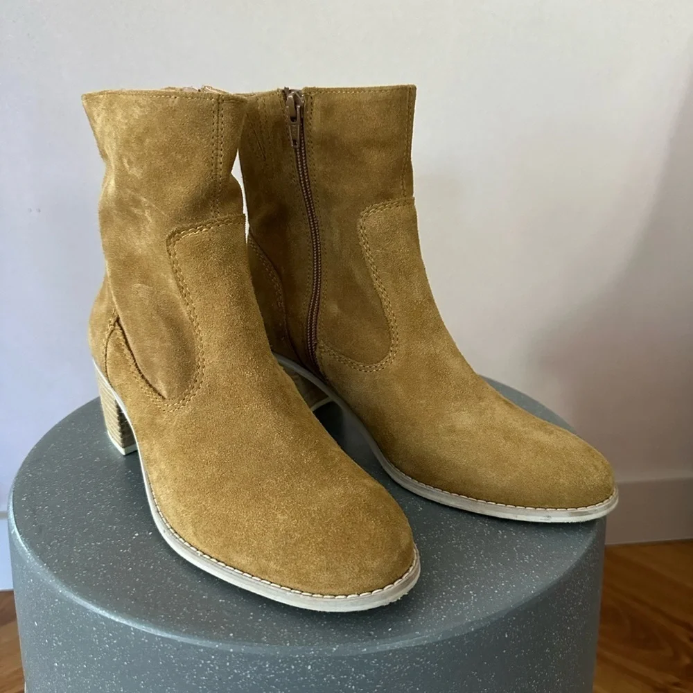 Crevo Tan Ankle Booties Suede Minimalist Design